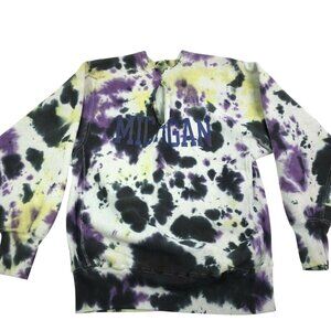Vintage Champion Michigan Sweatshirt Large Reverse Weave Tie Dye V Neck Purple